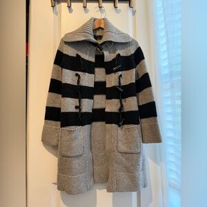 Vintage GAP Striped Gray and Black Toggle Sweater Midi